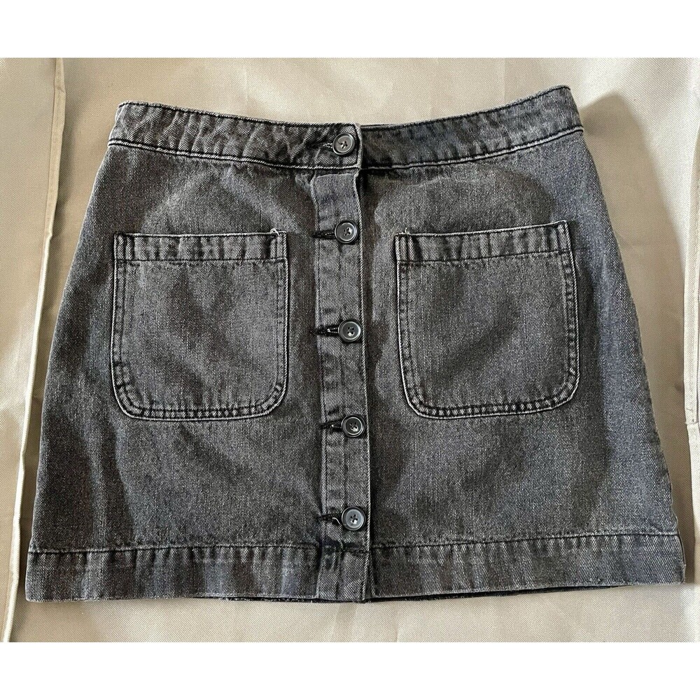 Free People Don’t Get Me Wrong Black Gray Denim Button Front Mini Skirt Size 29